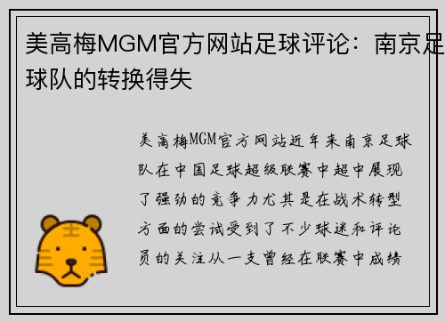 美高梅MGM官方网站足球评论：南京足球队的转换得失